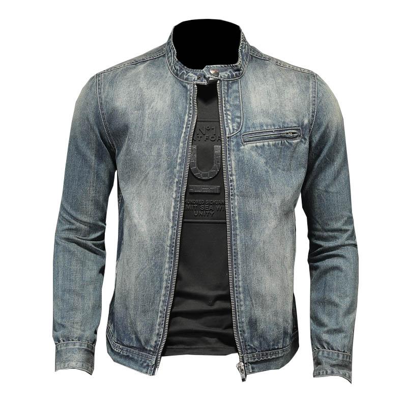 

Men's Jackets Mcikkny Men Retro Biker Denim Slim Fit Solid Color Motorcycle Outwear Tops For Male Spring AutumnMen's, Blue