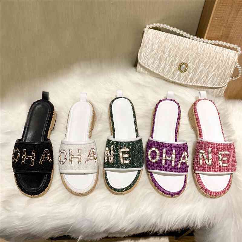 

Slippers xiaoxiangfeng C family sandals letter chain leisure lady style ins low heel, 1# shoe box