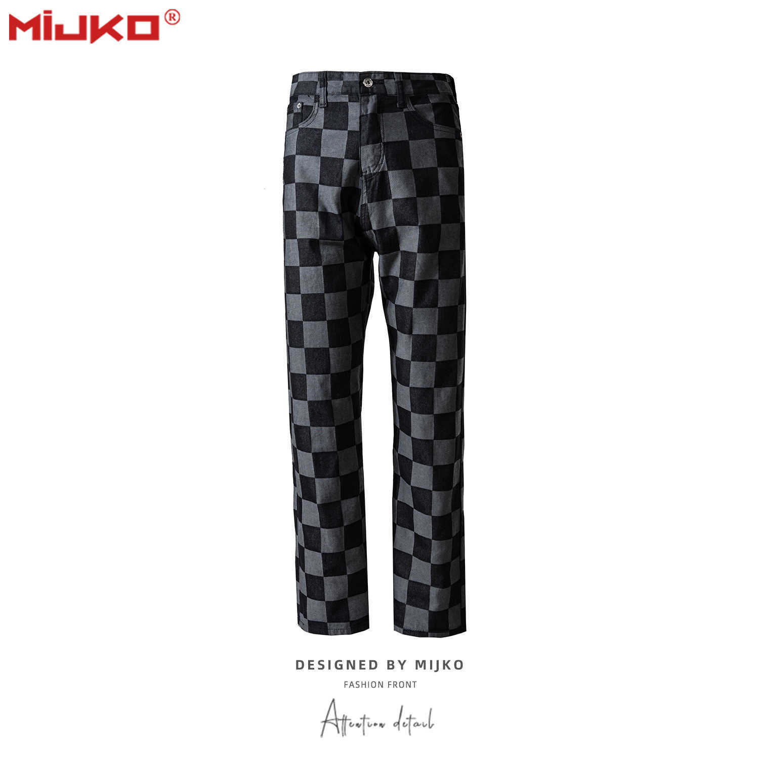 

Men' Jeans Mijko men' wear women' spring and summer new color contrast checked trousers men' and women' same style high street straight trendy, Brown
