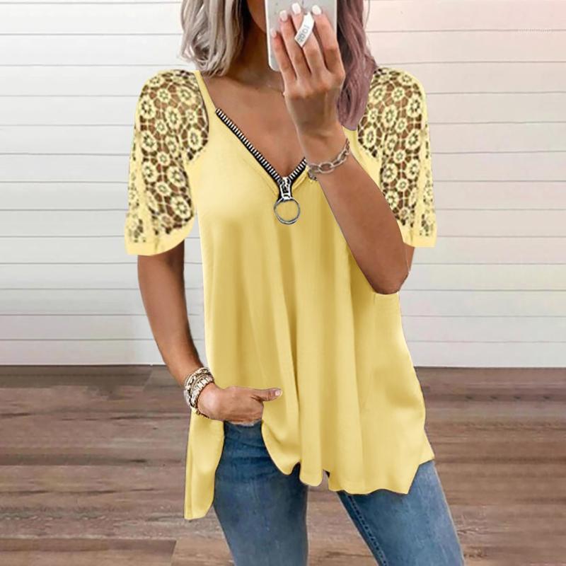 

Women' Blouses & Shirts Fashionwomens Summer 2022 Sexy V-neck Vintage Collar Zipper Solid Short Sleeve Fold Casual Blouse Debardeur Femmes, Pink