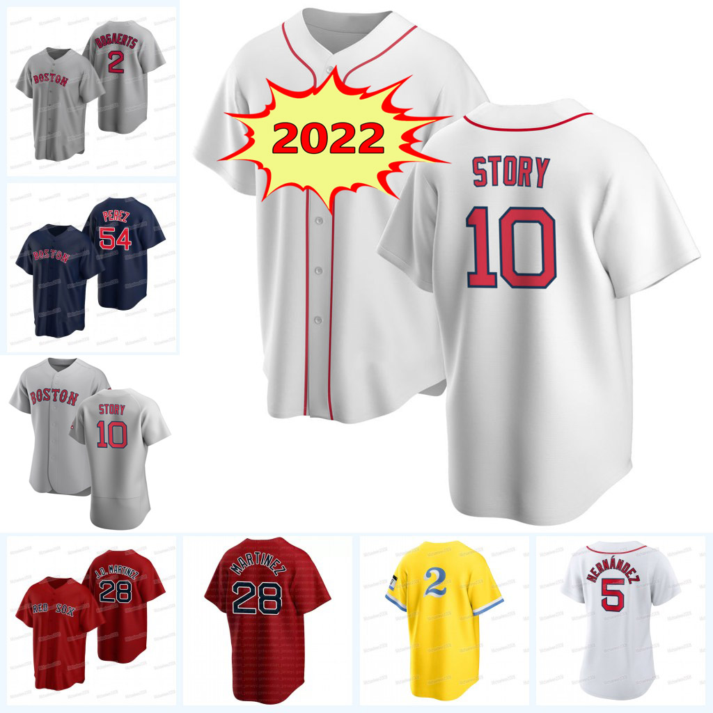 

10 Trevor Story Boston 2022 Jersey Xander Bogaerts Red Alex Verdugo J.D. Martinez Sox Carl Yastrzemski Enrique Hernandez Rafael Devers Eduardo Rodriguez Nate Lowe, Men flex base