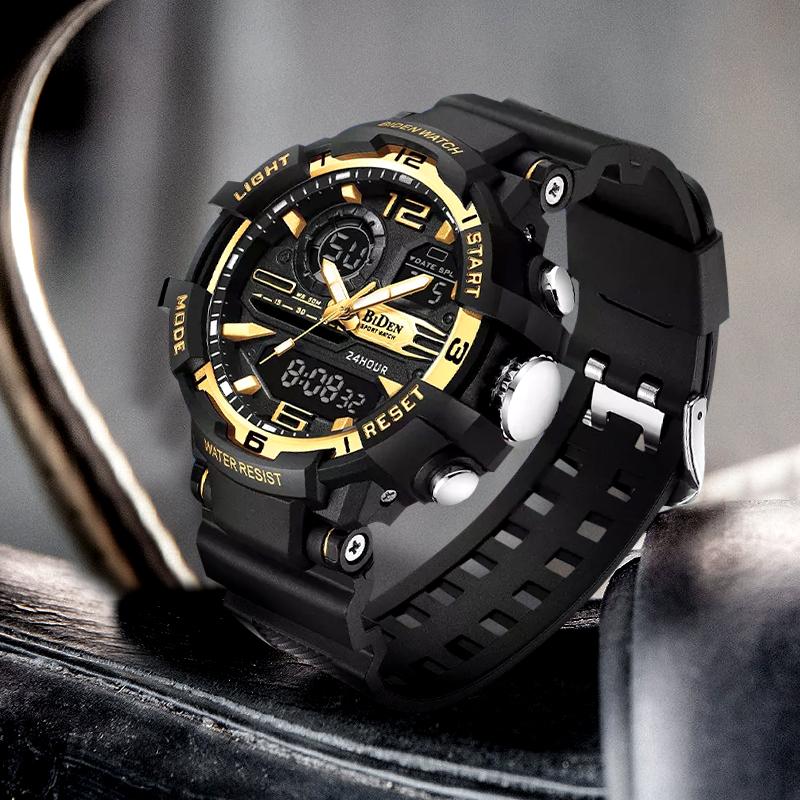 

Wristwatches Biden Calendar Alarm Gift Watch Male Black Sport Waterproof Analog Digital Men Watches 2022Wristwatches, Gold