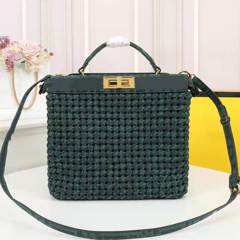 

Design Jacquard Canvas Shopping Bag Retro Handwoven Hollow Handbag Ladies' New Fashion Large Capacity Multifunctional One Shoulder Diagonal Tote Bag, Green