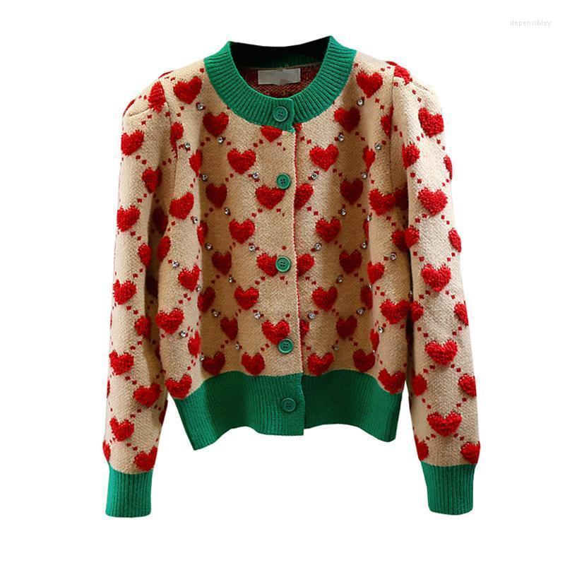 

Women' Knits & Tees Women Cardigan Sweater Knitted Diamonds Red Khaki Print Casual Loose Long Sleeve Jumper Depe22