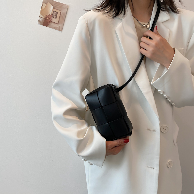 

Mini Green Fanny Pack Braid PU Cross Body Bags Trendy Brand, Black