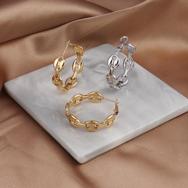 

Hoop & Huggie Simple Stainless Steel Earring Coffee Beans Earrings Brincos Punk Geometric Chain For Women JewelryHoop