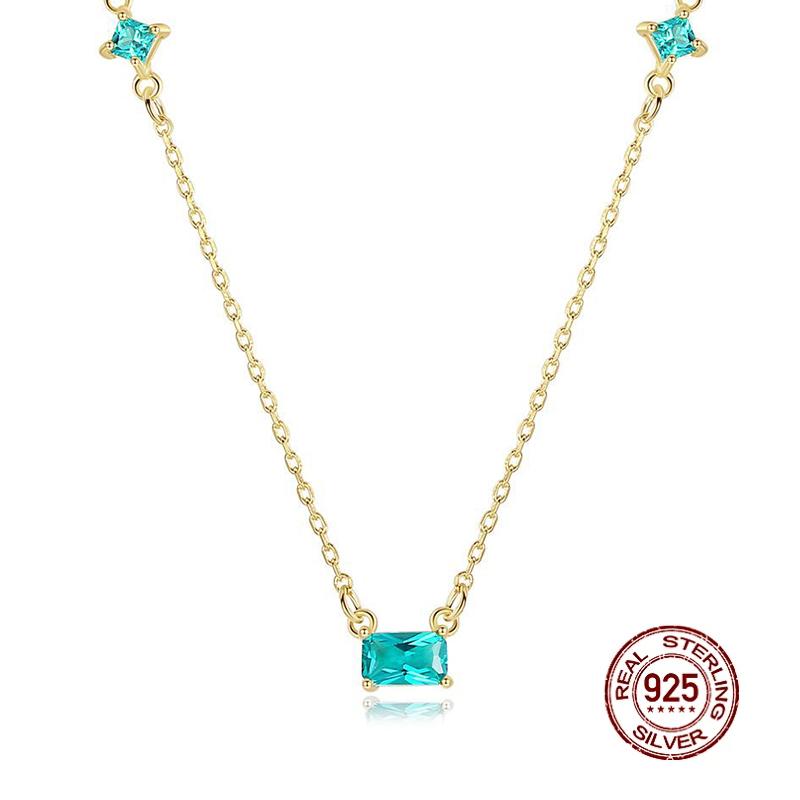 

Pendant Necklaces High Quality 925 Silver Wedding Necklace Blue Stone 18K Gold Plated Women Jewelry Neck Chain Fine Accessories Ornament