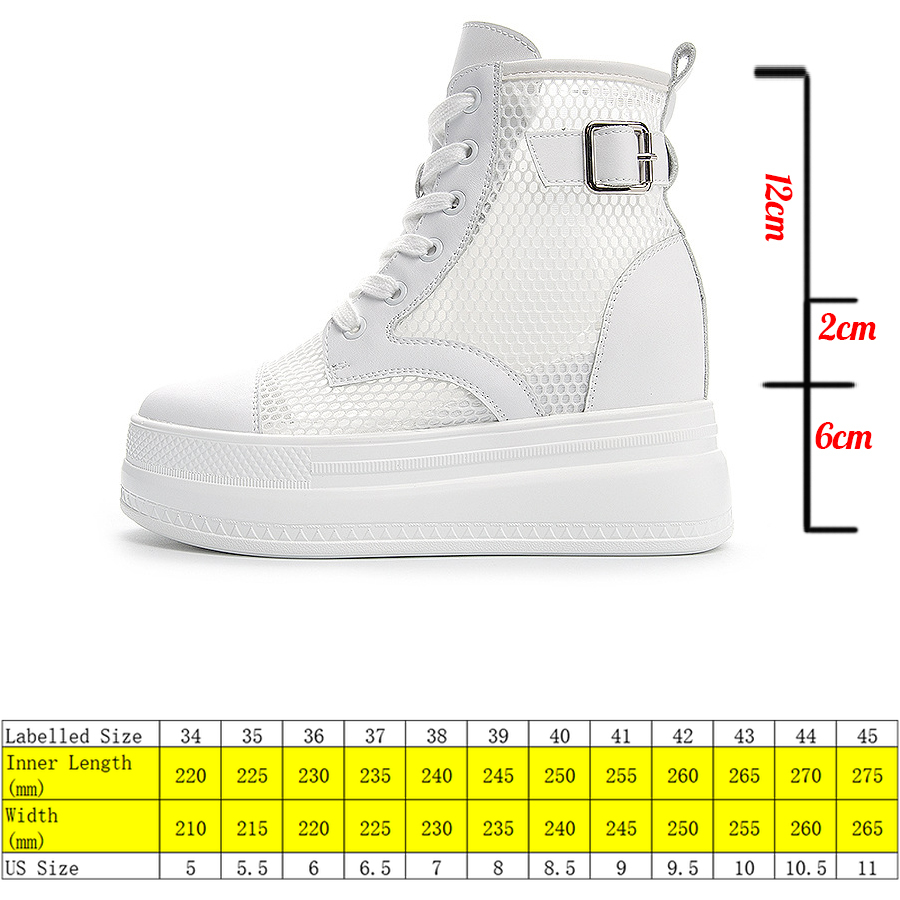 

8cm Platform Wedge Boots Genuine Leather Women Summer Shoes Air Mesh Breathable Ankle Boots Sandals Summer Booties, Black