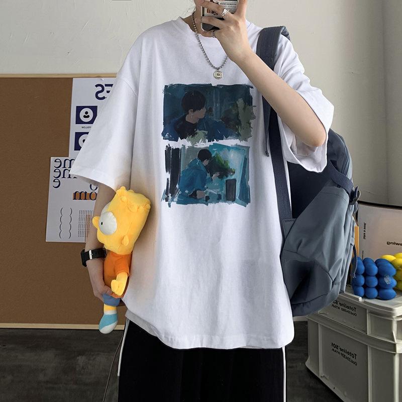 

Men's T-Shirts Summer MAN Short Sleeved T-shirt Blouse American Oil Painting Graphic Tee Kawaii Clothes CASUAL TSHIRT Japan Fitness KpopMen', White