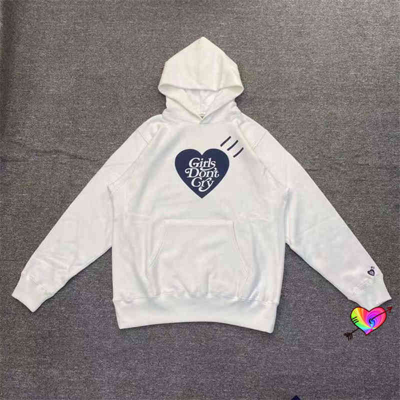 

2021 HUMAN MADE Girls Dont Cry Hoodie Men Women High Quality Heart HUMAN MADE Hoodie Cuff Embroidery Hooded Sweatshirt T220726, White