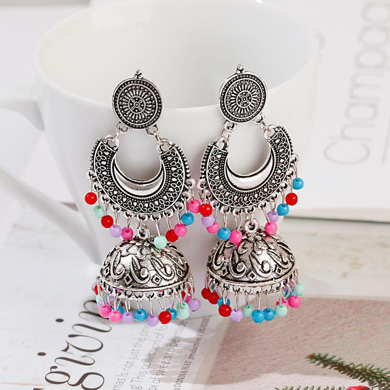 

Dangle & Chandelier Ethnic Silver Color Gypsy Earrings For Women Boho Jewelry Beads Bell Tassel Jhumka Ladies Retro EarringsDangle DangleDan