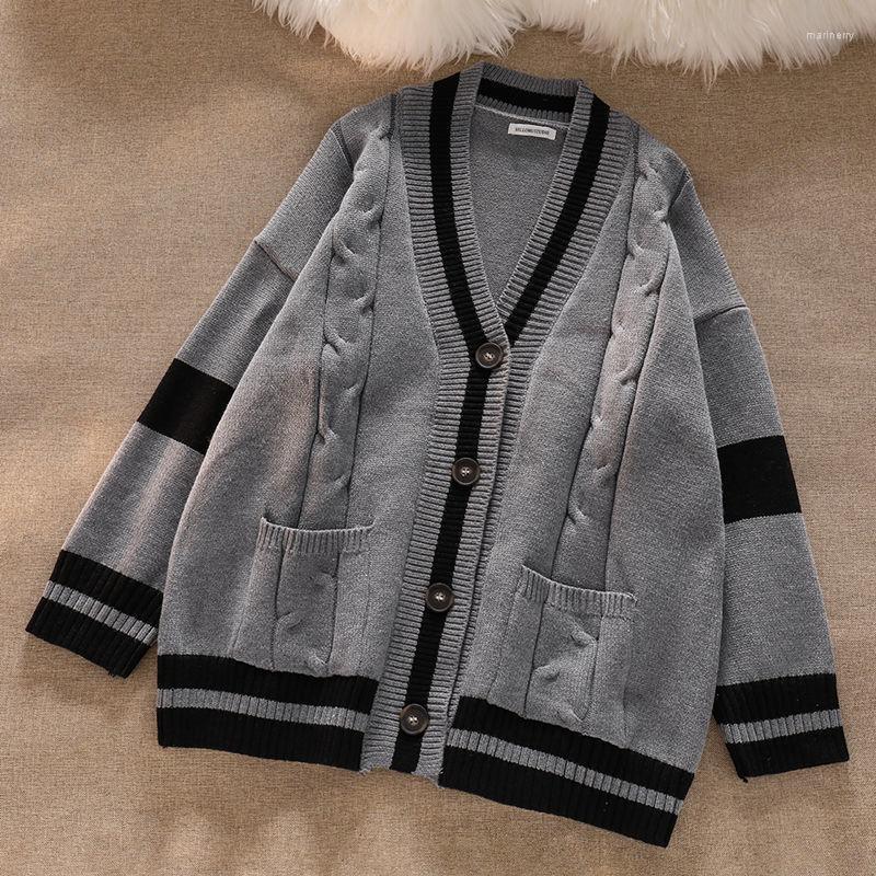 

Women' Knits & Tees Autumn Winter Knitted Sweater Women Korean Style Single Breasted Cardigan V-neck Loose Pullover Preppy JK Coat Soft Jum, Light grey