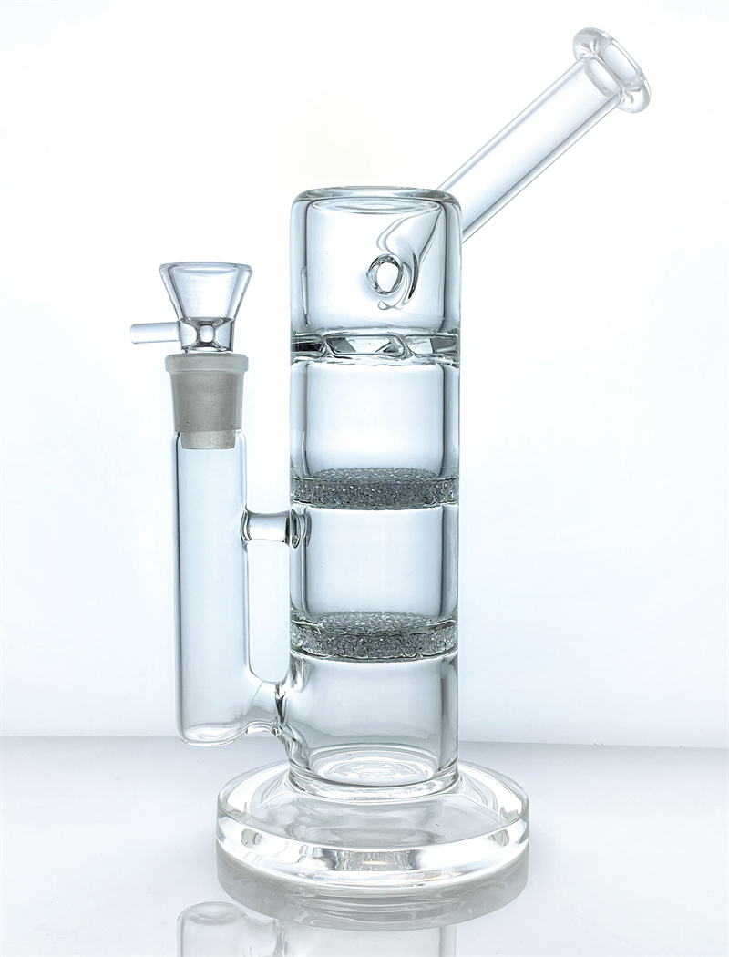 

19mmHigh quality bong glass hookah with two sintering discs and turbo perc titanium nail & quartz rod bowl sidecar drill (GB-444-1)