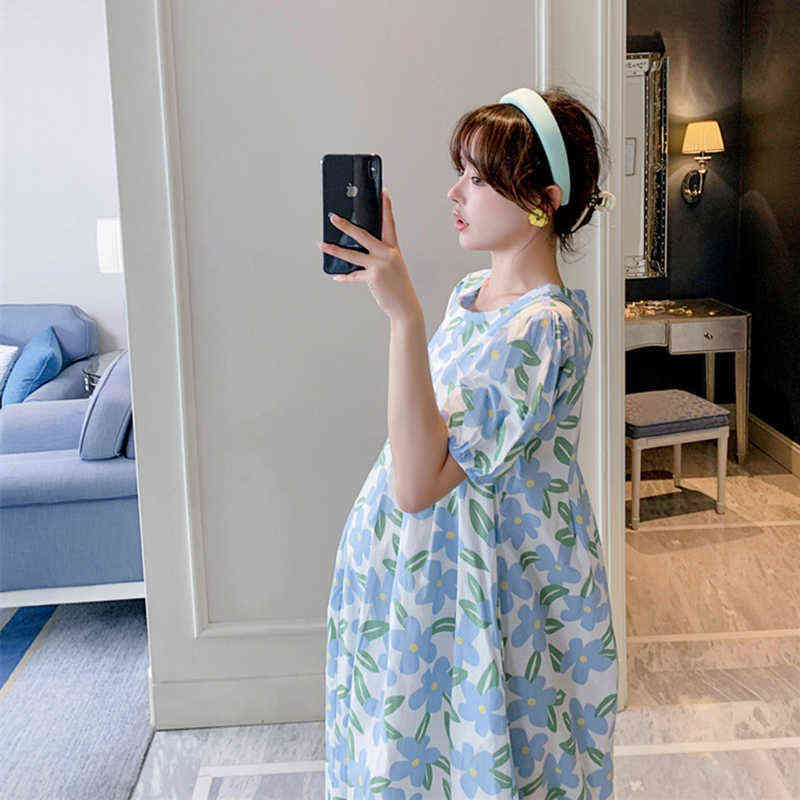 

Summer 2022 New Korean Style Maternity Dress with Exquisite Printing Beautiful Pregnant Mother Trousers Gentle Versatile Skirt G220418, Blue