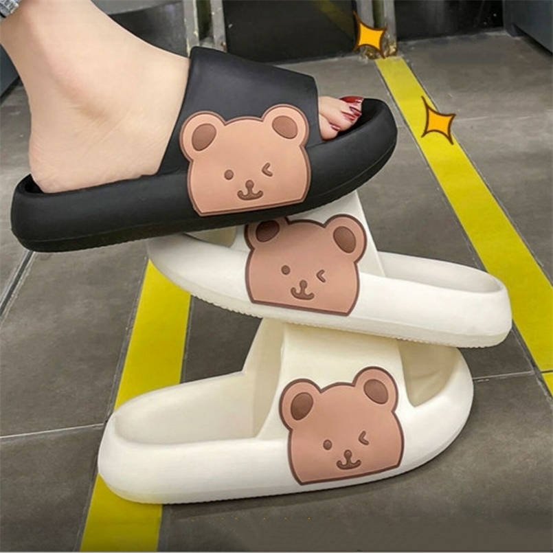 

Summer slippers sandal mens indoor slippers nonslip soft household couple cartoon flip flops bear beach sandals shoes 220615, Black-front bear
