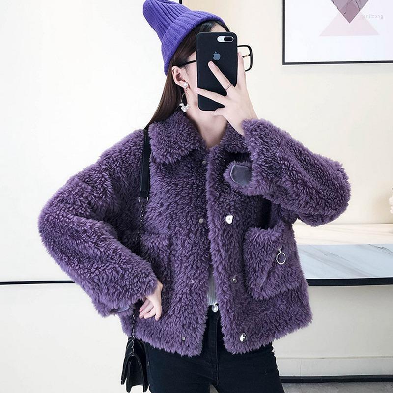 

Women' Fur & Faux 2022 Autumn Winter Women Sheep Sheared Outerwear Female Warm Thick Short Jcket Lady Lambs Wool Turn Down Collar Coat K441, Niuyouguo