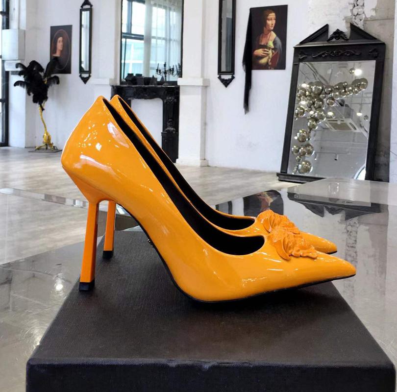 

top-level designer embellished heeled Pointed Toe Pumps shoes 11cm Patent calf leather Dress shoe Evening party wedding, Red