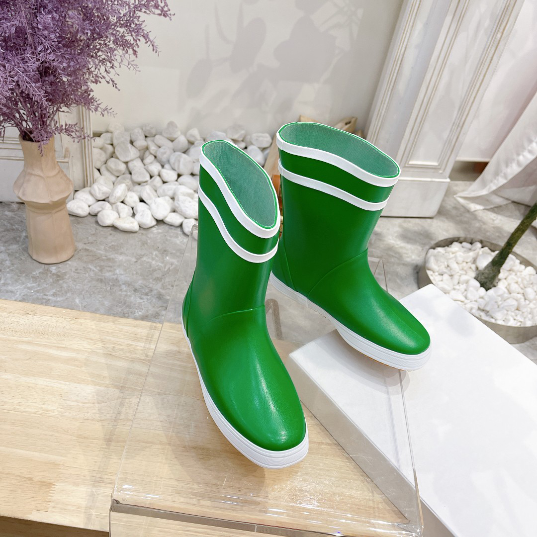 

LES BOTTES DE PONT Natural Rubber Flat Half Boots Mid Tube Increased Thick Sole Tall Waterproo Women Non Slip Printing Rain Boot 2022 New, Color 2