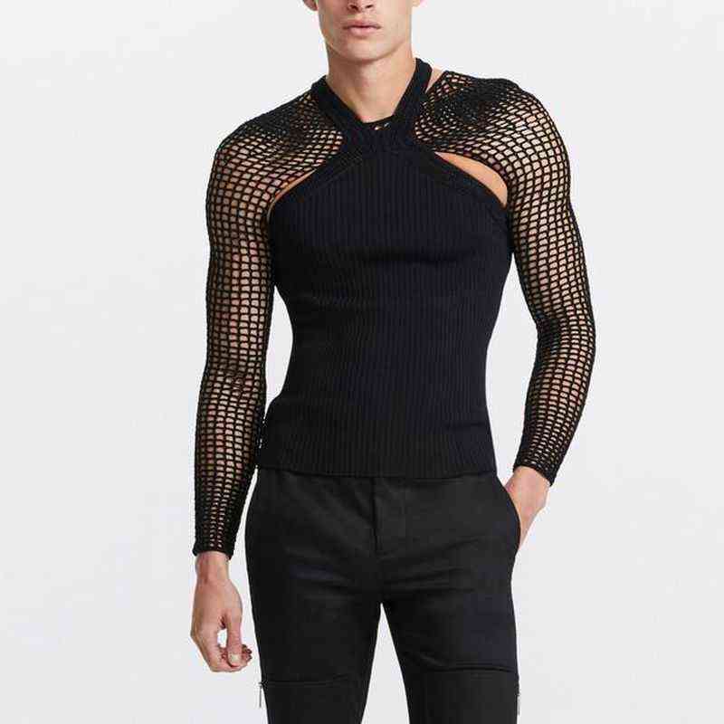 

Mens Transparent Sexy Mesh T Shirt 2022 Brand See Through Fishnet Long Sleeve Muscle Undershirts Nightclub Party Prom Tops Tees L220704, As picture show