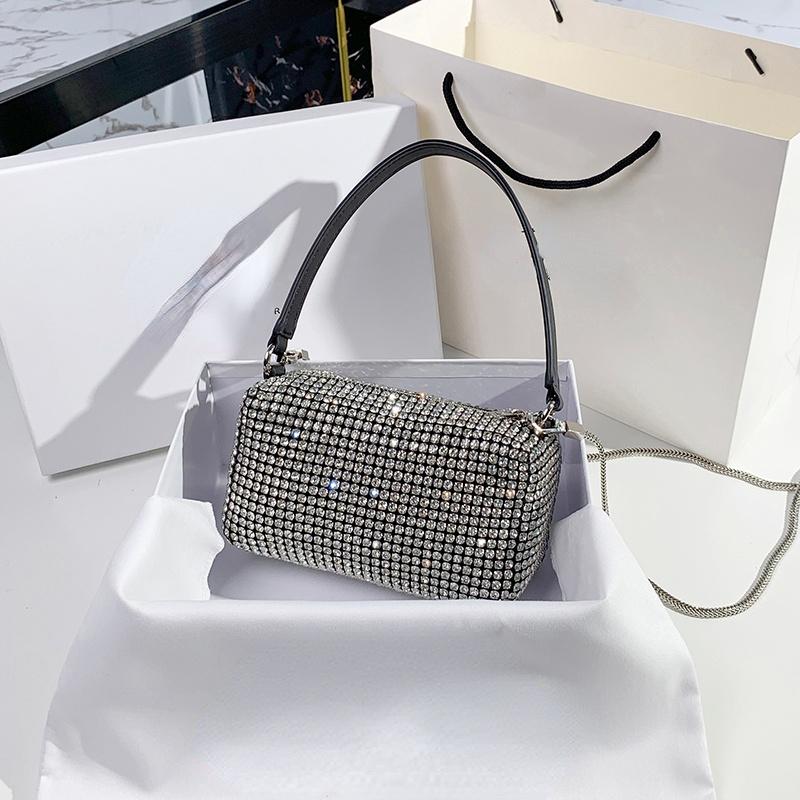 

Evening Bags Style With Diamond Chain Bag Inlaid Rhinestone Shoulder Luxury Designer Handbag Small Square For WomenEvening, Silver