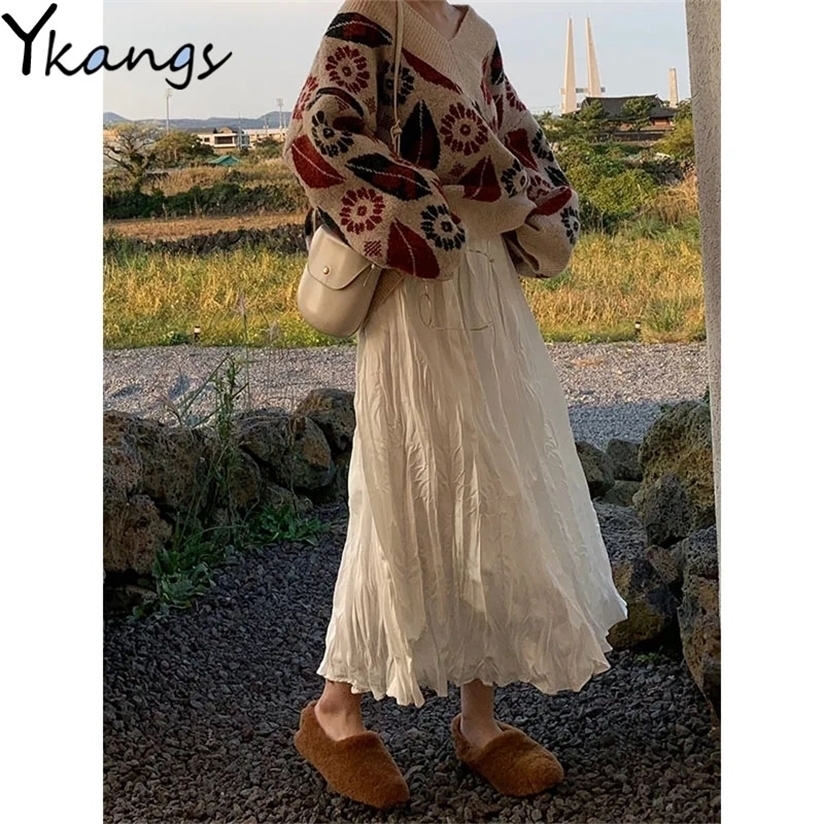 

Summer White Wrinkled Black Pleated Skirt Women Korean Style Casual High Waisted A-Line Long Skirts Midi Falda Plisada 220322