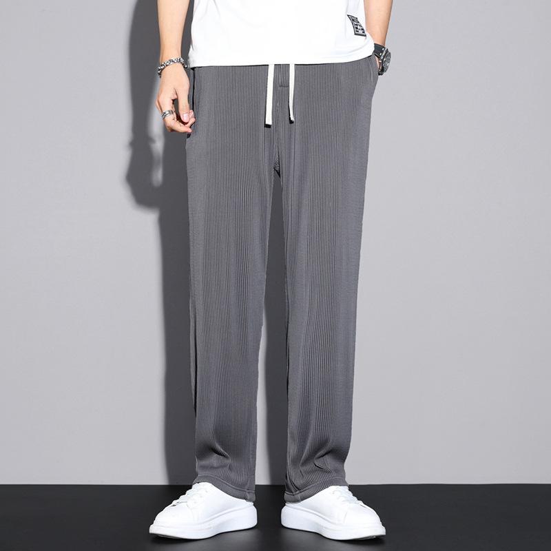 

Men's Pants Men Thin Loose Sweatpants Summer Straight Male Elastic Quick-drying Ice Silk Casual Fashion Man Wide Leg TrousersMen's, Black