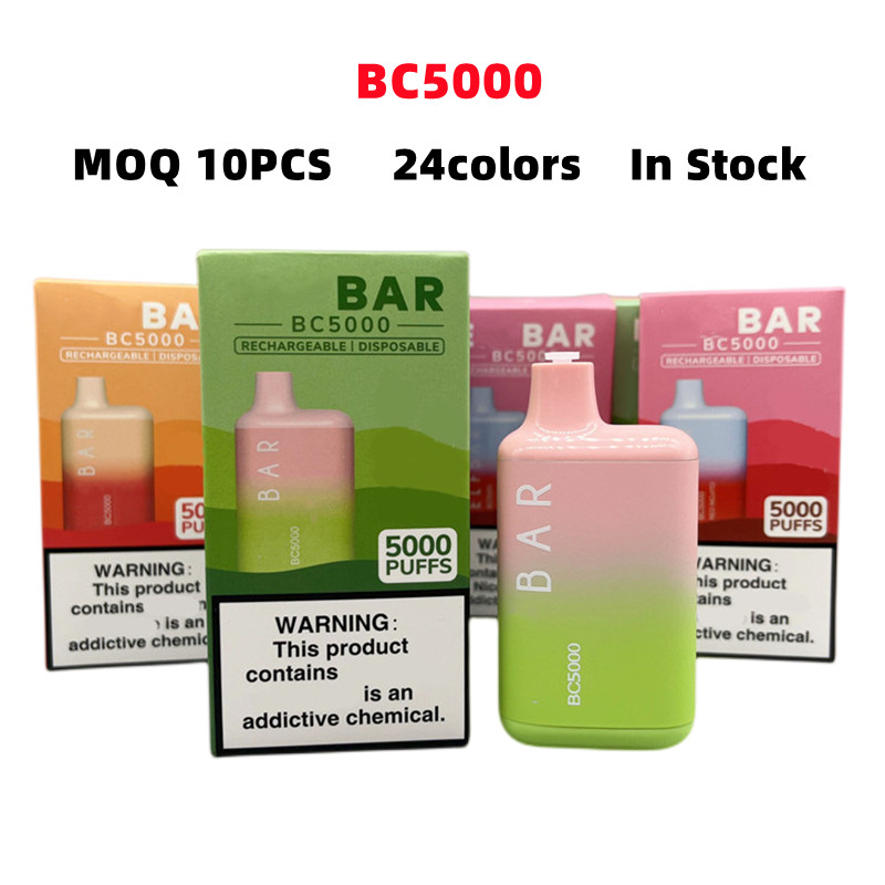 

Bar bc5000 disposable vapes E Cigarette Puff 5000 Vape Pen 13ml prefilled pods 650mAh Battery Rechargeable 24colors elux Legend ESCO Wholesale Disposables 10 pack