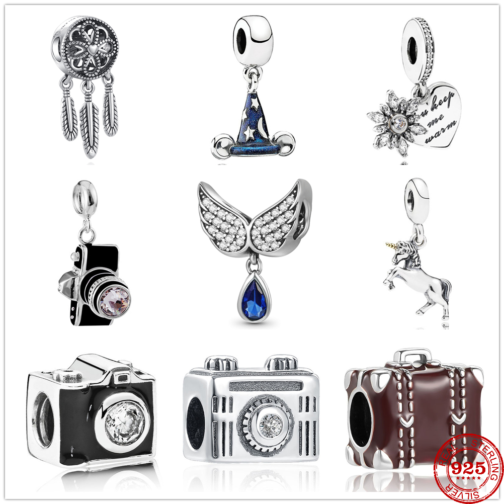 925 Sterling Silver Dangle Charm New Angel Wing Camera Dream Catcher Pendant Beads Bead Fit Charms Bracelet DIY Jewelry Accessories