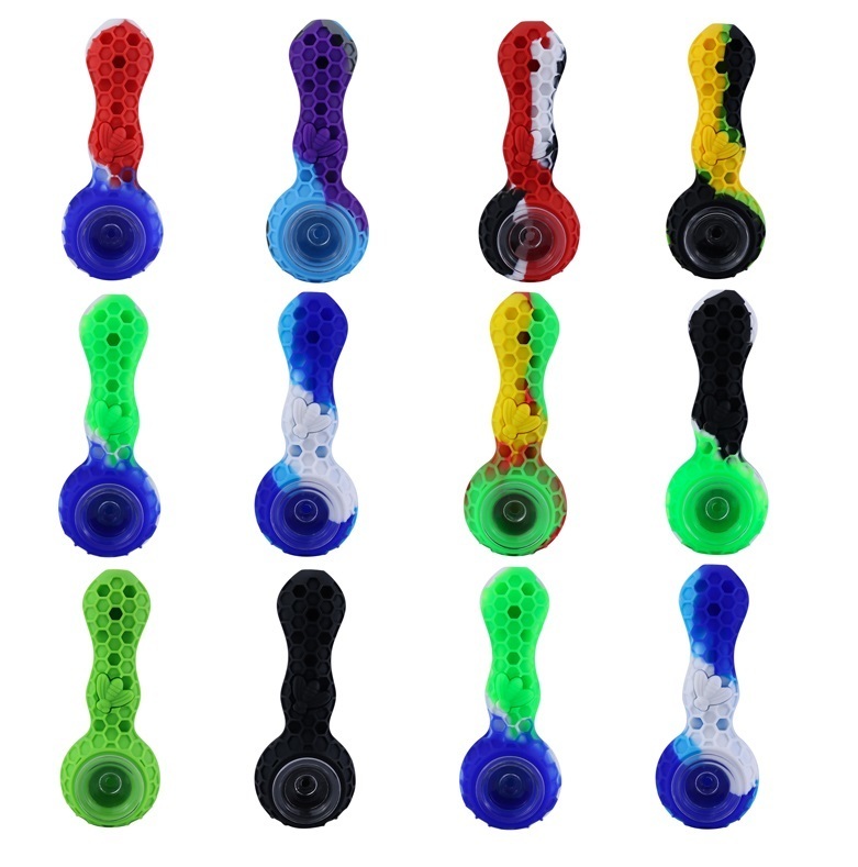 

Silicone Pipe With a stainless dabber tool Oil Herb Hidden Bowl Tobacco Colorful Bong Spoon Pipes