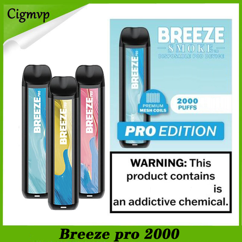 

Breeze pro 2000 Puffs edition mesh Coil Disposable E cigarettes Vape Pen 6ml Pre-filled Pods Cartridge 1000mAh Battery Vaporizers free postage