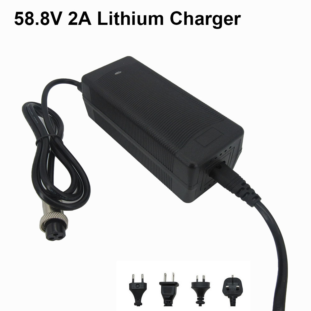

58.8V 2A Lithium Ebike Charger For 52V 14S Li-ion Electric Bike Scooter Bicycle Charger GX16 with fan