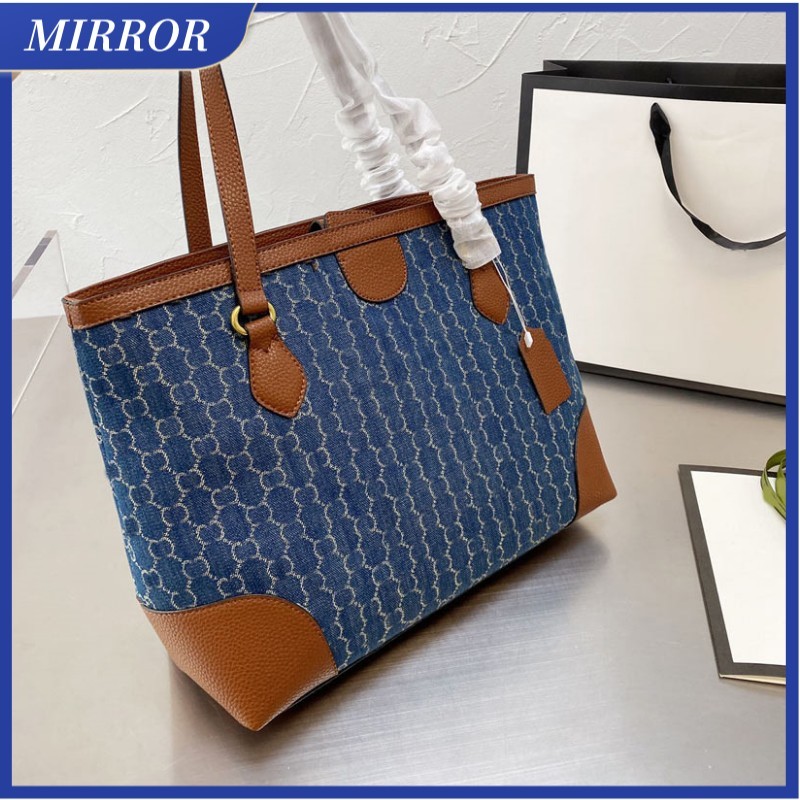 

MIRROR | Large Capacity Totes Denim Jeans Shopper Bag Women Handbag Fashion Printed Old Flower Shoulder Bags High Quality B-001, Box