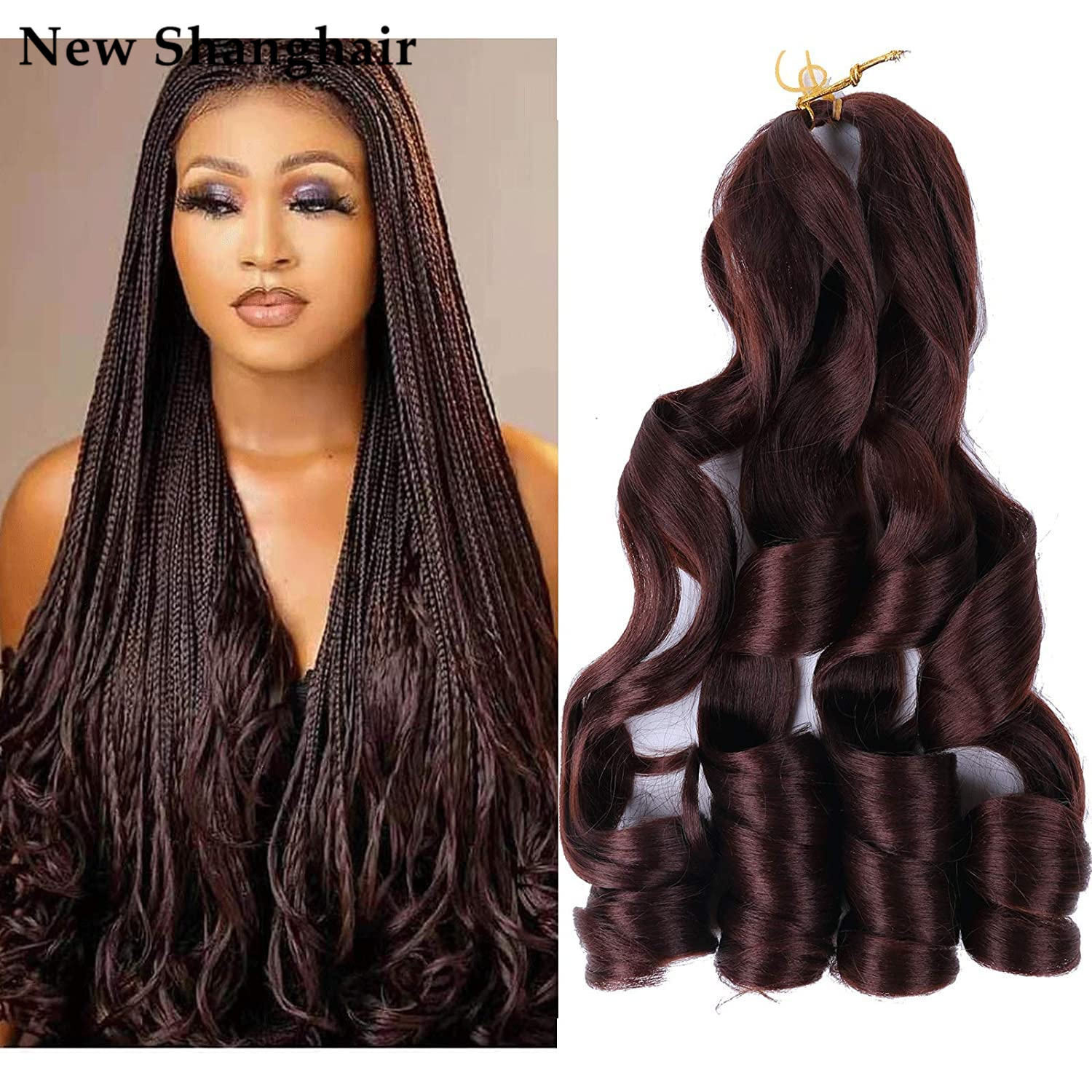 

Curly Braiding Hair 22 inch New Loose Wave Crochet Hair Pre Stretched Bouncy French Curl Braiding Hair Synthetic Hair for Women Extensions BS04, 30