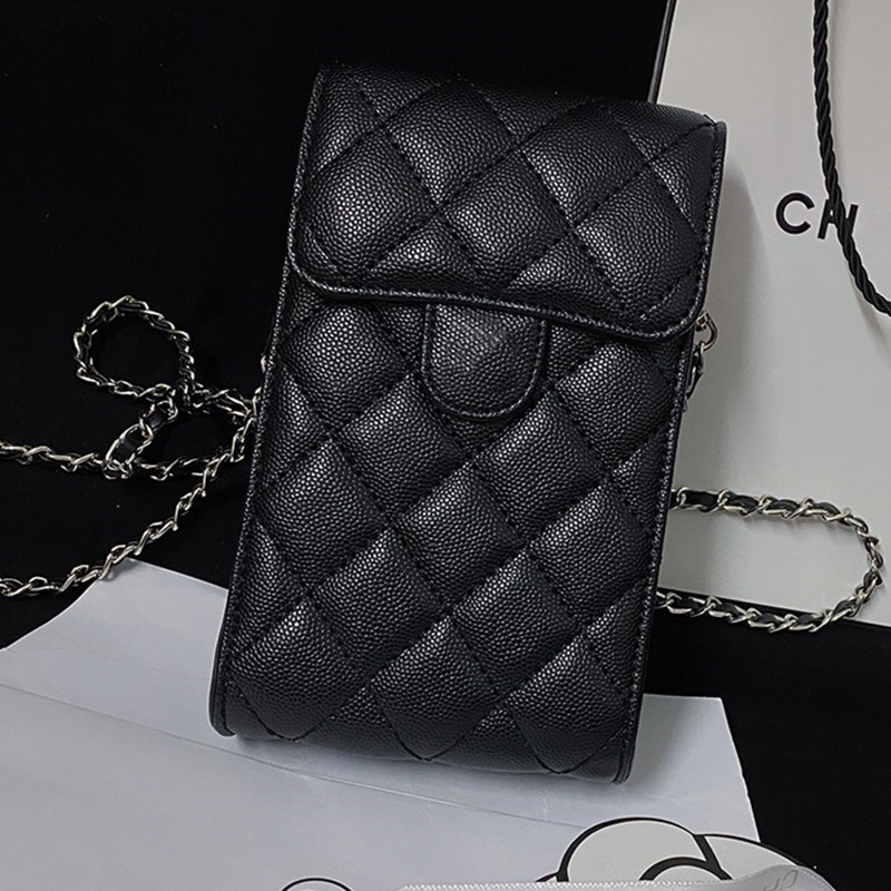 

Luxury Leather Phone Pouch For iPhone Samsung Google Phone Case Below 6.7 Inch Mobile Phone Cover Women Crossbody With Chain Bag, Black 1