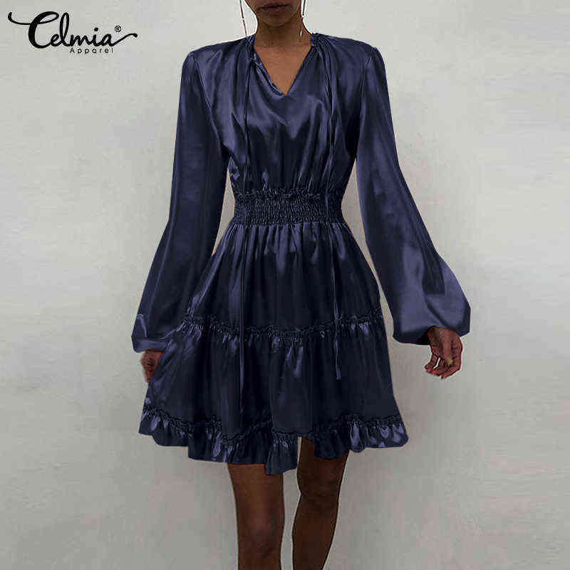 

Celmia Vintage Lantern Long Sleeves Dresses Autumn 2022 Sexy Ruffled V Neck Mini Vestidos Leisure Hem Lotus Leaf Stitching Robes Y220401, Red