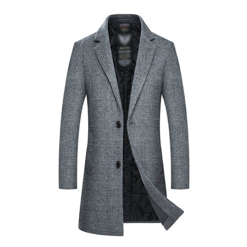 

Mens Wool Coat Men Winter Style Fashion Casual Slim Fit Thicken Warm Long Jacket Male Brand Plaid Abrigos Para Hombre 201116, Gray