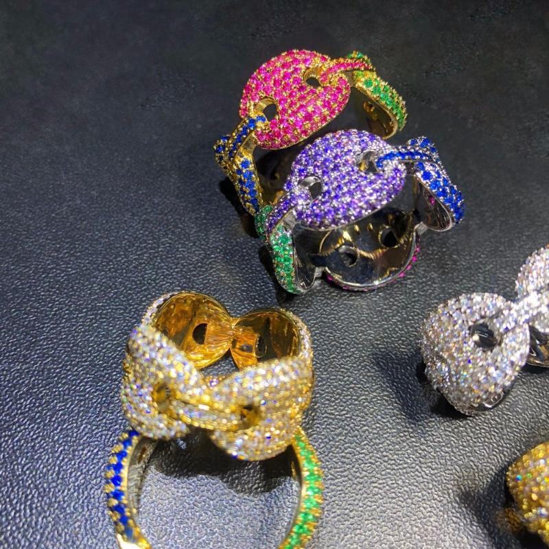 

Cluster Rings Hip Hop CZ Zircon Paved Bling Iced Out Coffee Beans Marine Link Chain Cubic Ring For Men Women Jewelry DropshipCluster Cluster
