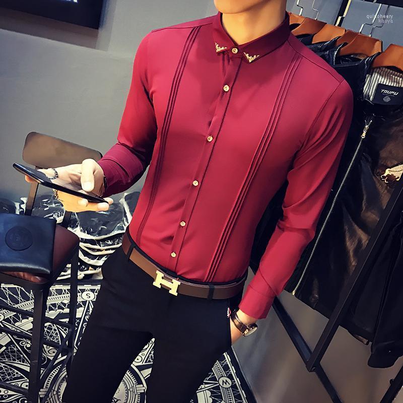 

Camisa Masculina 2022 Autumn Men Tuxedo Shirts Long Sleeve Slim Fit Business Casual Shirt Fashion Solid Party Men' Dress Quin22, Black