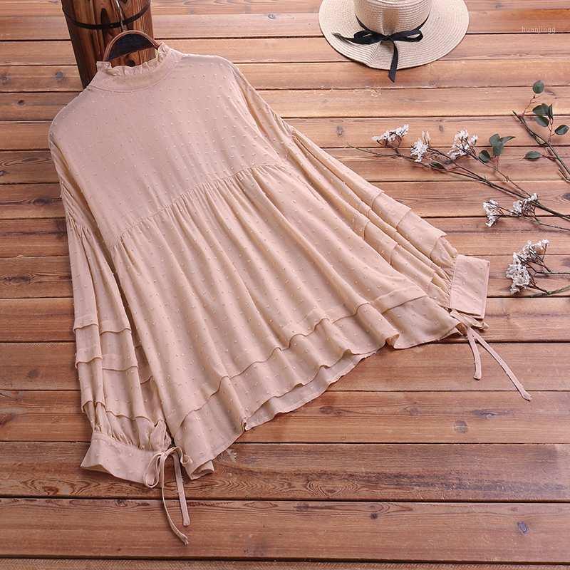 

Women's Blouses & Shirts Spring Lace Up Polka Dot Shirt Fashion Work OL Ruffles Tunic Tops Women Solid Long Sleeve Blouse Female Blus, White