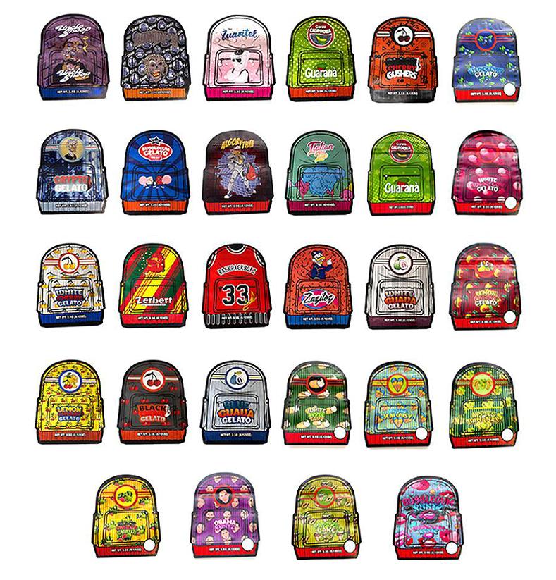

Irregular Unique shape Mylar Bag 3.5g backpack boyz italian cherry gelato zerbert house jungle boys gorilla white runty sushi Special shaped bags