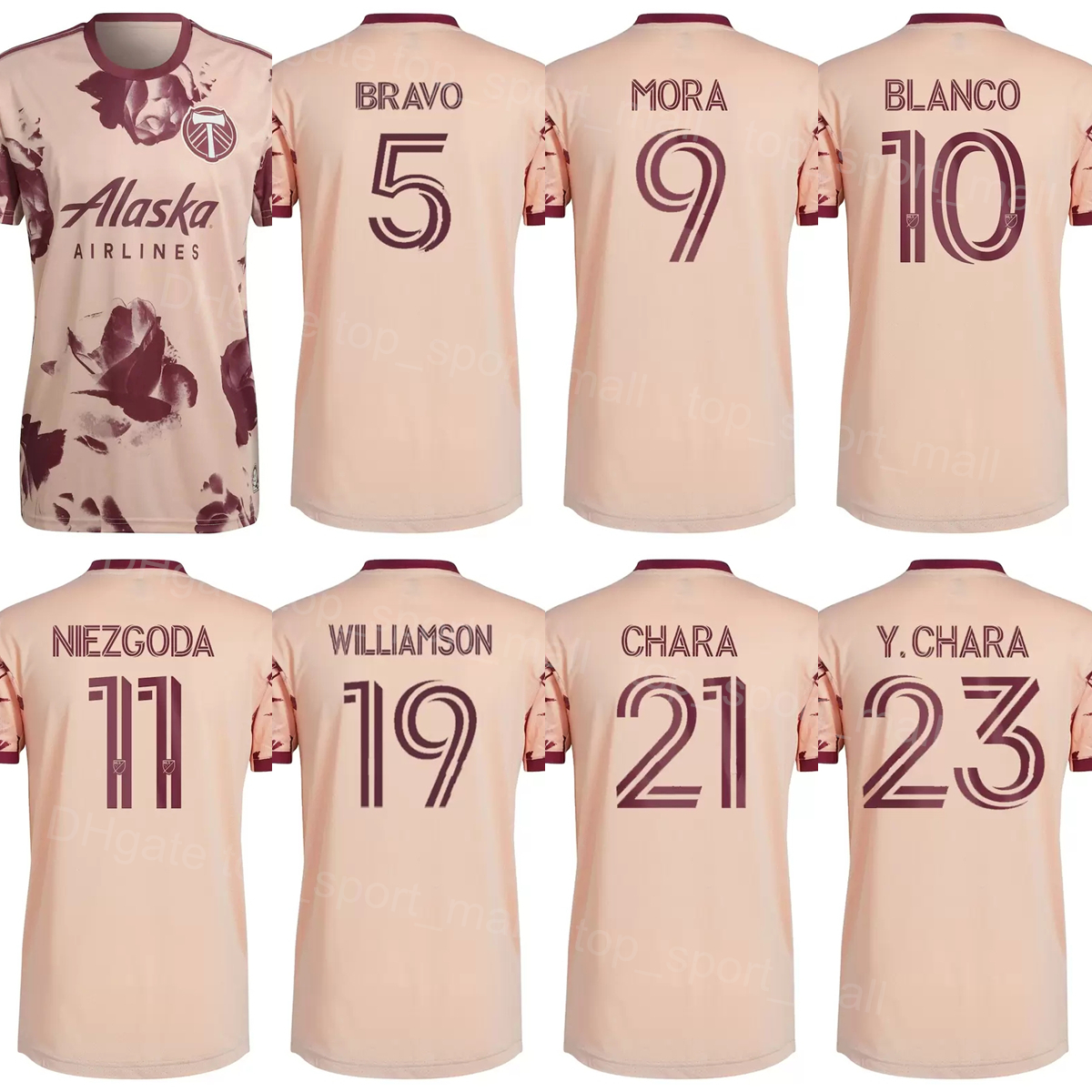 

22-23 MLS Portland Timbers Soccer 11 Jaroslaw Niezgoda Jerseys 23 Yimmi Chara 25 Bill Tuiloma 27 Dairon Asprilla 30 Santiago Moreno Team Color Football Shirt Kits, Brown