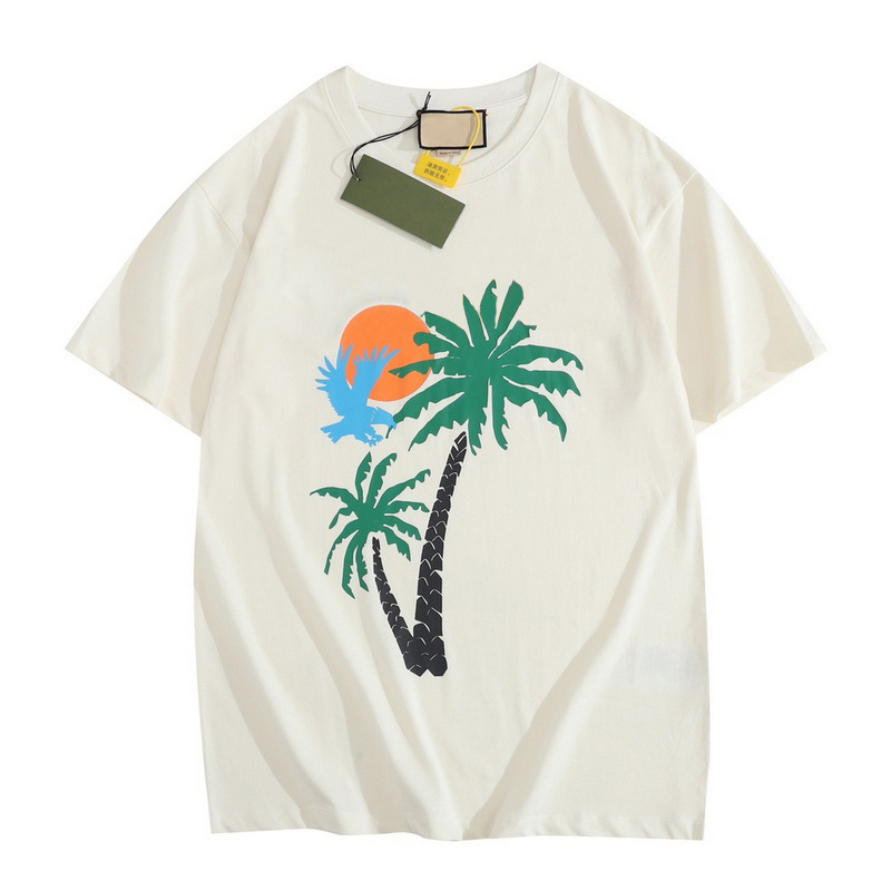 

coconut tree printed Tee Fashion highstreet Man Women beige color T-shirt Oversize Style summer FZTX1126