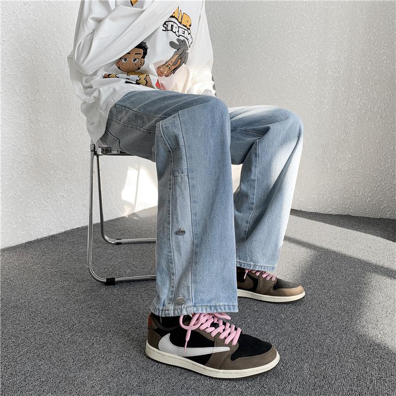 

Men' Jeans Men Autumn Hong Kong Loose Straight Wide-leg Trousers Student High Street Denim PantsMen, Black