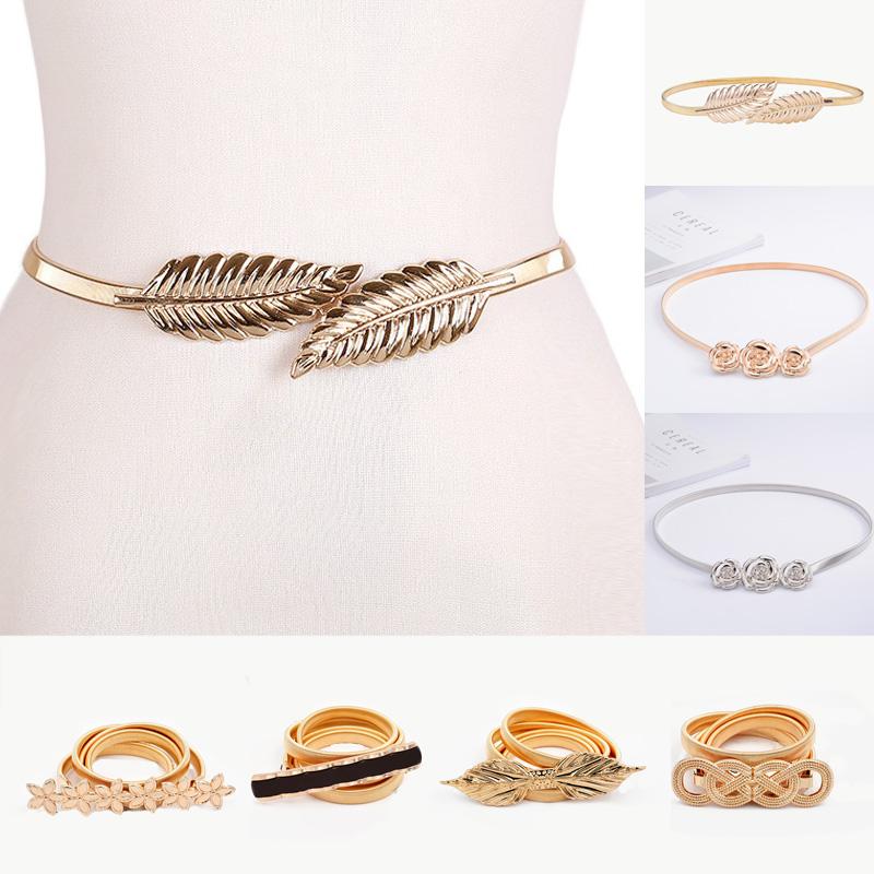 

Belts Fashion Metal Skinny Flower Leaf Shape Chain For Women Designer Elastic Waistbands Ladies Girls Straps Belt Bands Female, Black