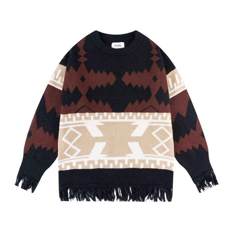 

Patchwork Winter Sweaters Men and Women Round Neck Hip Hop Loose Pullover Clothes