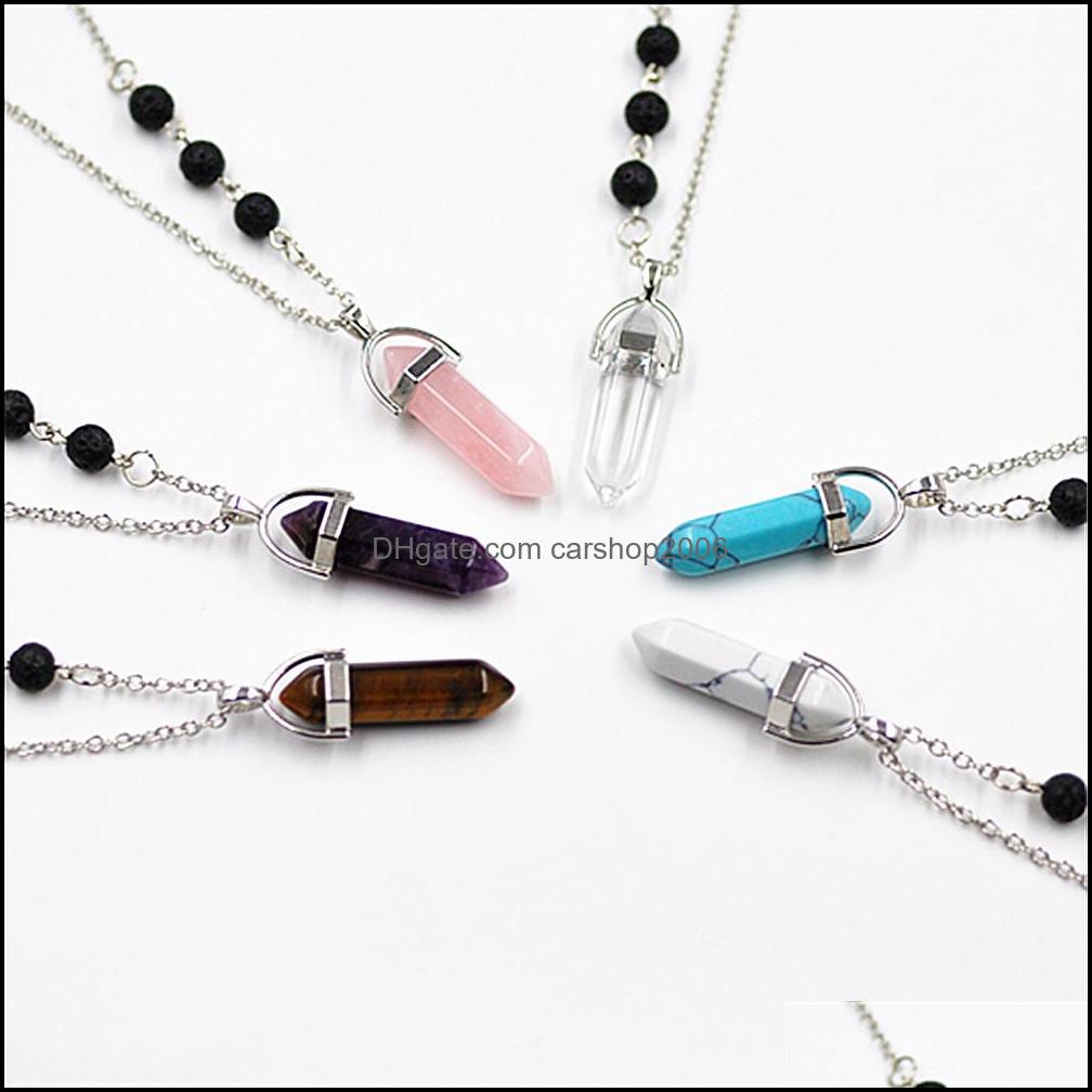 

Pendant Necklaces Pendants Jewelry Hexagonal Crystal Purple Quartz Natural Stone Druzy Drusy Necklace Lava Essential Oil Diffuser Drop Del