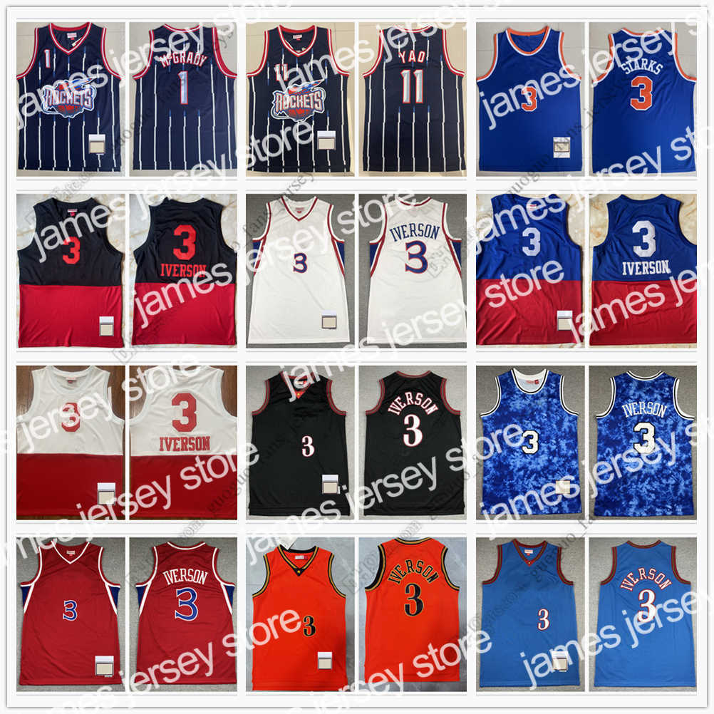 

James Retro Mitchell and Ness Basketball Jerseys 1 Tracy Francis McGrady 3 Steve 11 Yao Starks Ming John 7 Carmelo Iverson Anthony 3 Allen White, As picture (with team logo)