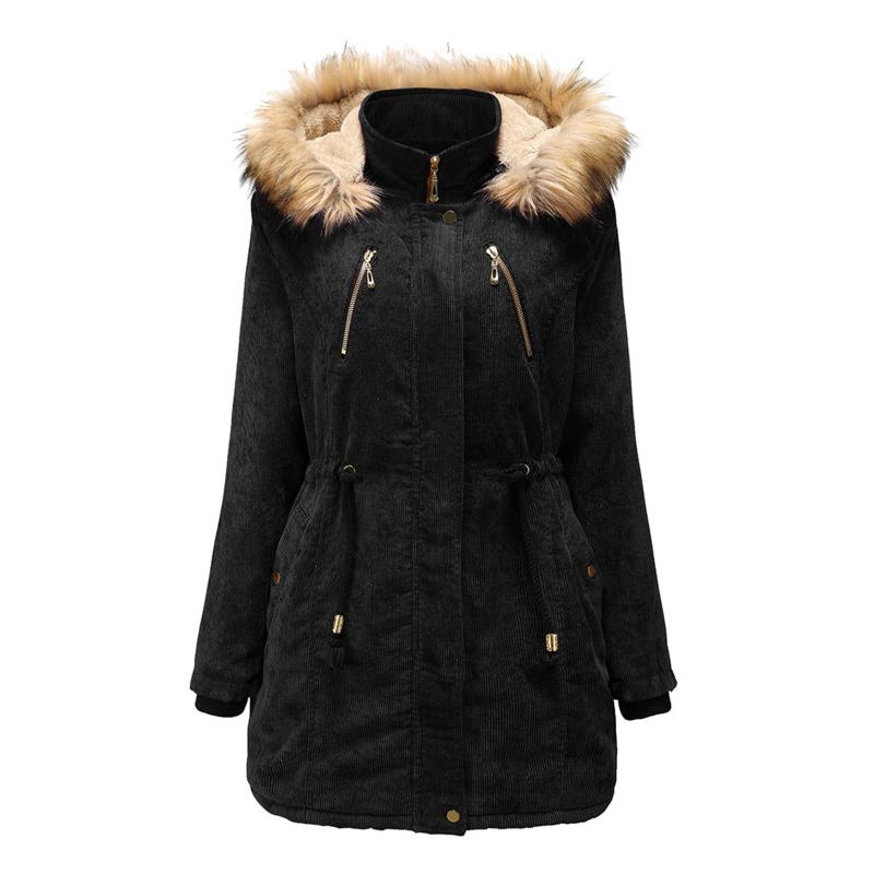 

Women's Jackets 2022 Winter Fur Hooded Coats Casual Zipper Long Sleeve Solid Color With Pockets Sobretudo Feminino, Green