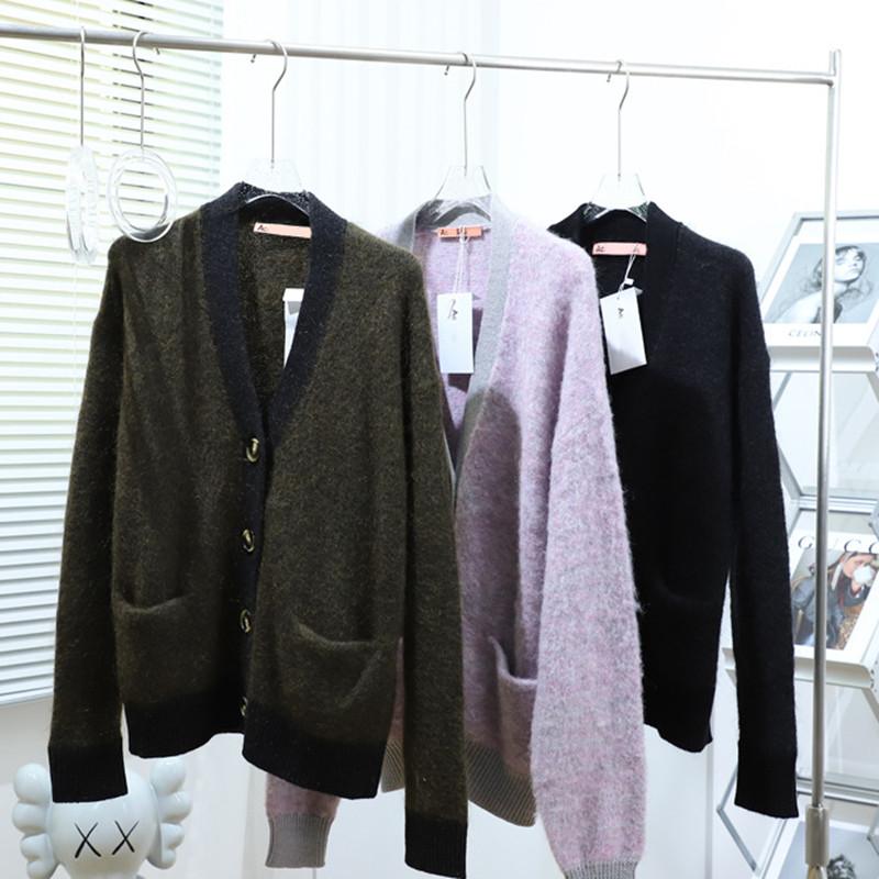 

Women's Knits & Tees Women Mohair V-Neck Knit Sweater Cardigan With Pockets Casual All-Match Single-Breasted Autumn Winter Ladies Knitwear T, Green