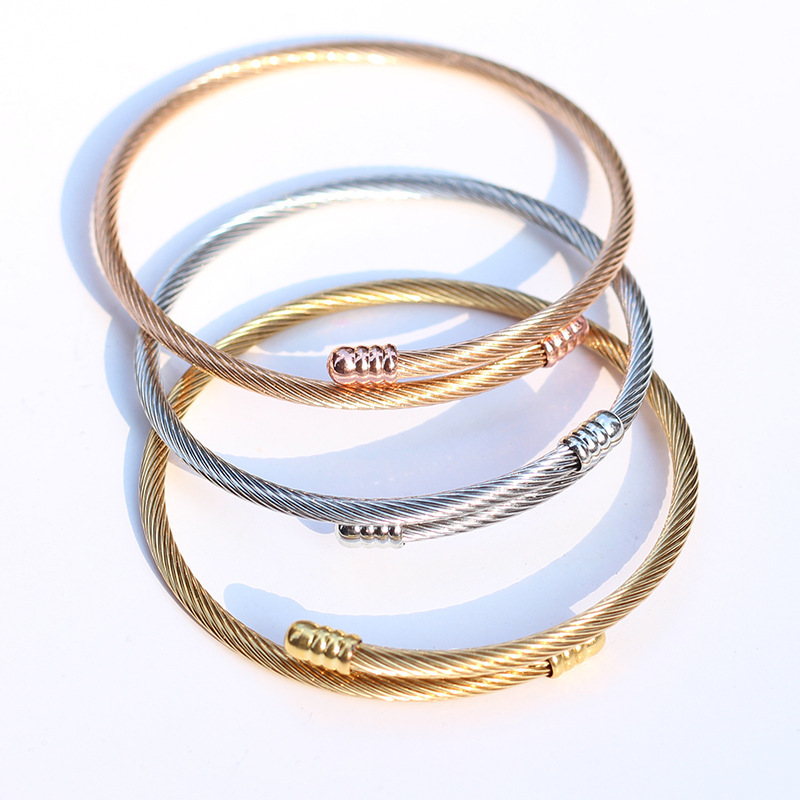 

Tricolor Bracelet Stainless Steel Wire Woven Fried Dough Twist Vacuum Plated Female